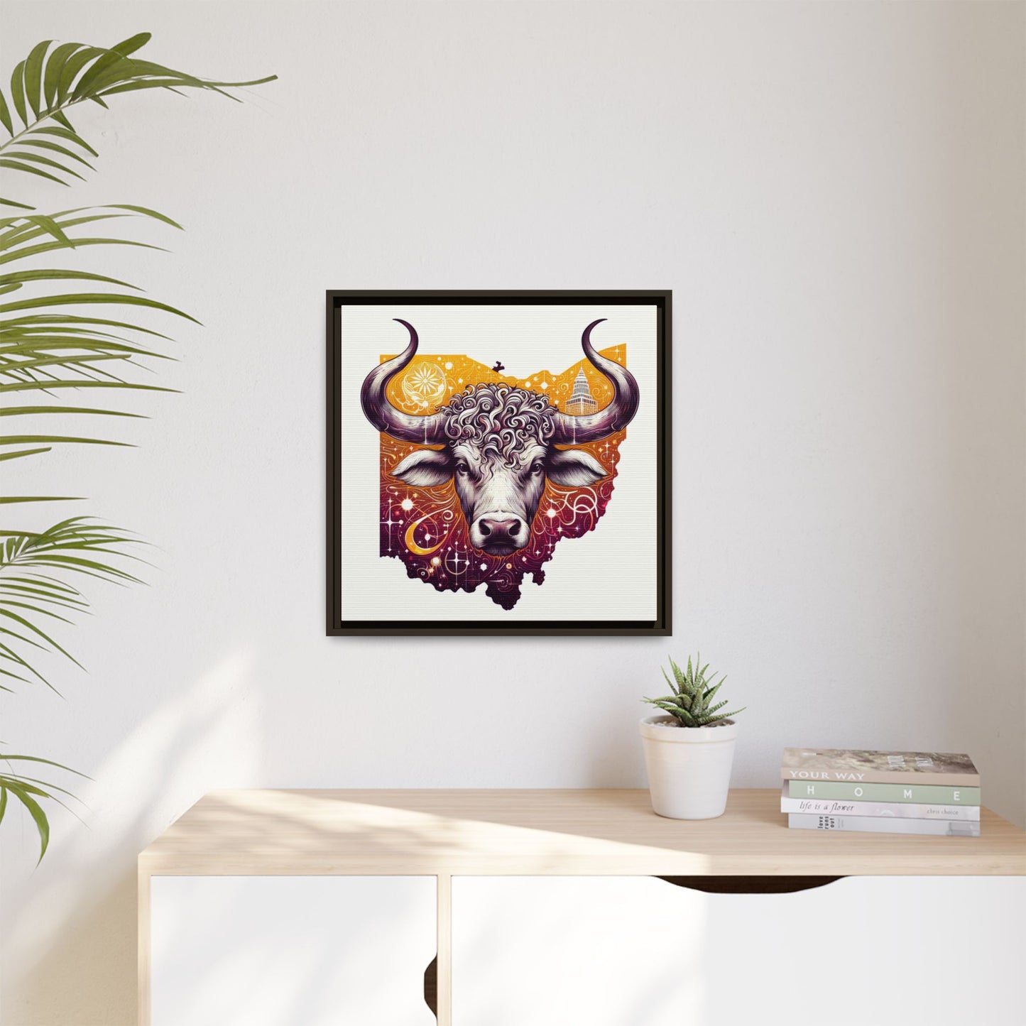 Ohio Bull Artwork - Multi-Color Framed Canvas Print