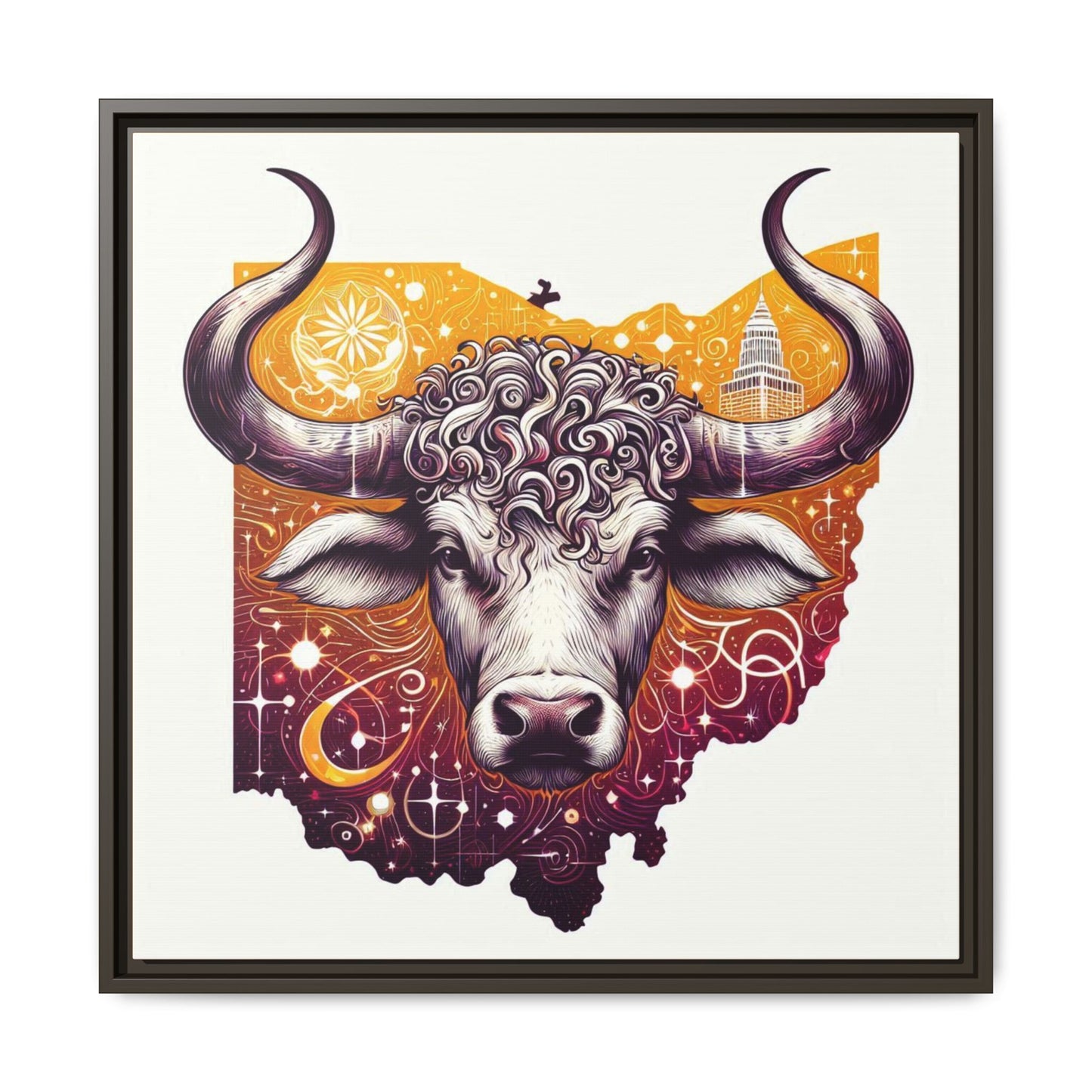 Ohio Bull Artwork - Multi-Color Framed Canvas Print