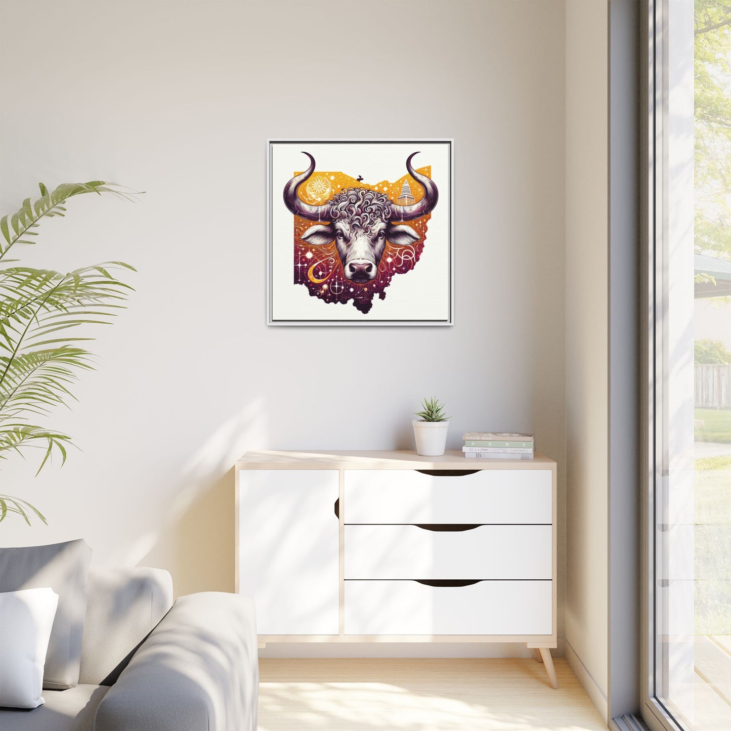 Ohio Bull Artwork - Multi-Color Framed Canvas Print