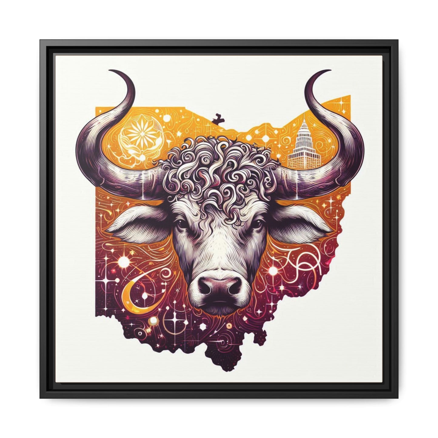 Ohio Bull Artwork - Multi-Color Framed Canvas Print