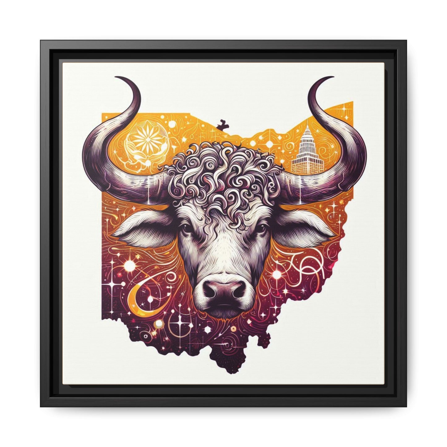 Ohio Bull Artwork - Multi-Color Framed Canvas Print