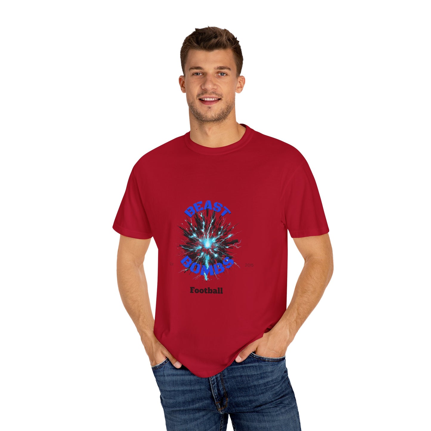 Beast Bombs Unisex Garment-Dyed Football T-Shirt – Bold Graphic Tee for Sports Fans