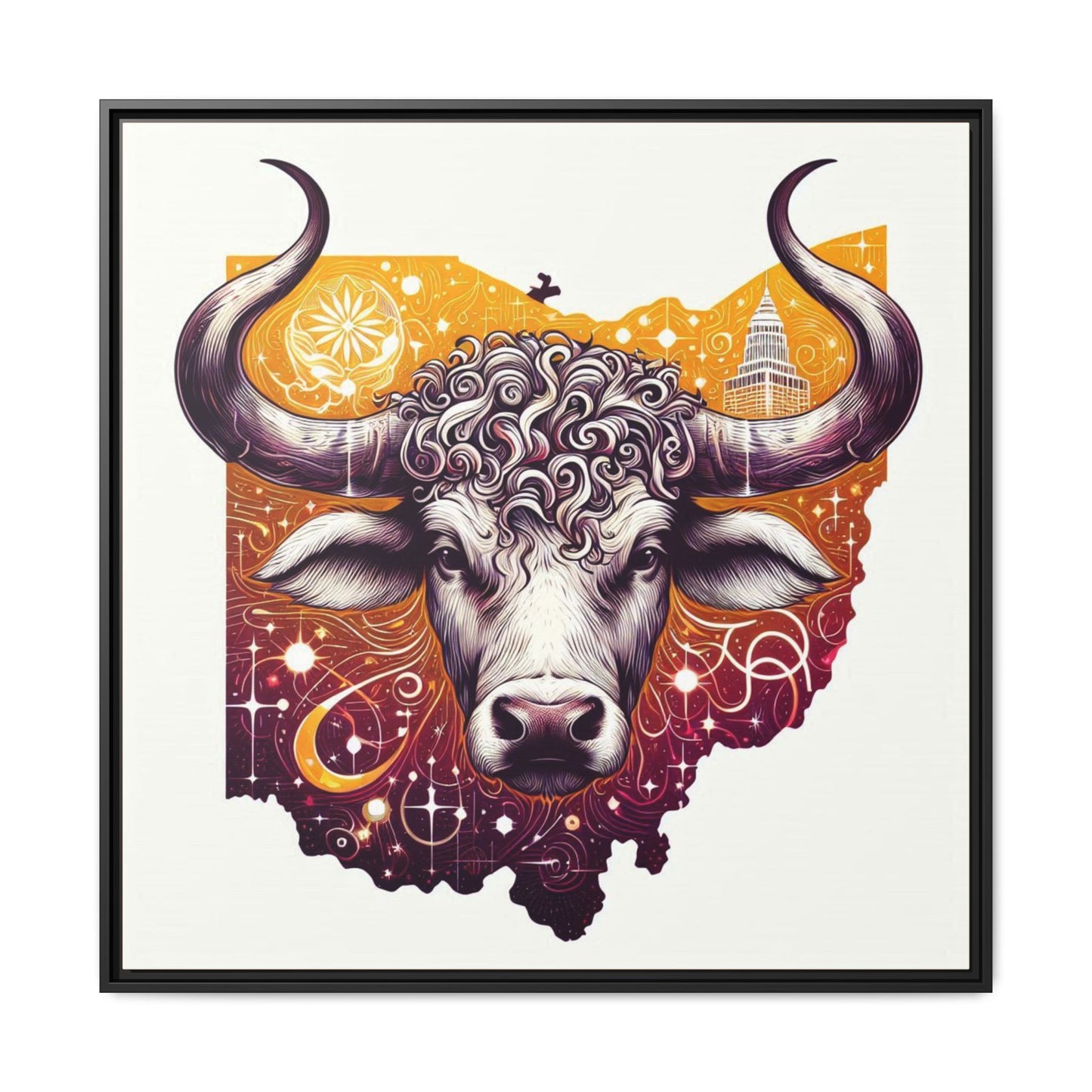 Ohio Bull Artwork - Multi-Color Framed Canvas Print