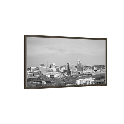 Framed Matte Canvas Chilly Skyline Cincy Print — Black & White Urban Wall Art