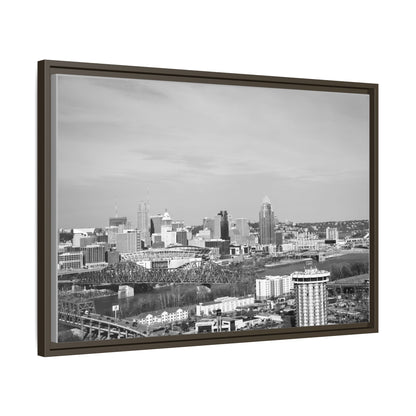 Framed Matte Canvas Chilly Skyline Cincy Print — Black & White Urban Wall Art