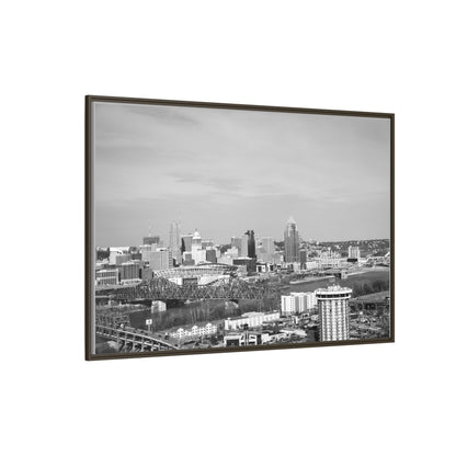 Framed Matte Canvas Chilly Skyline Cincy Print — Black & White Urban Wall Art