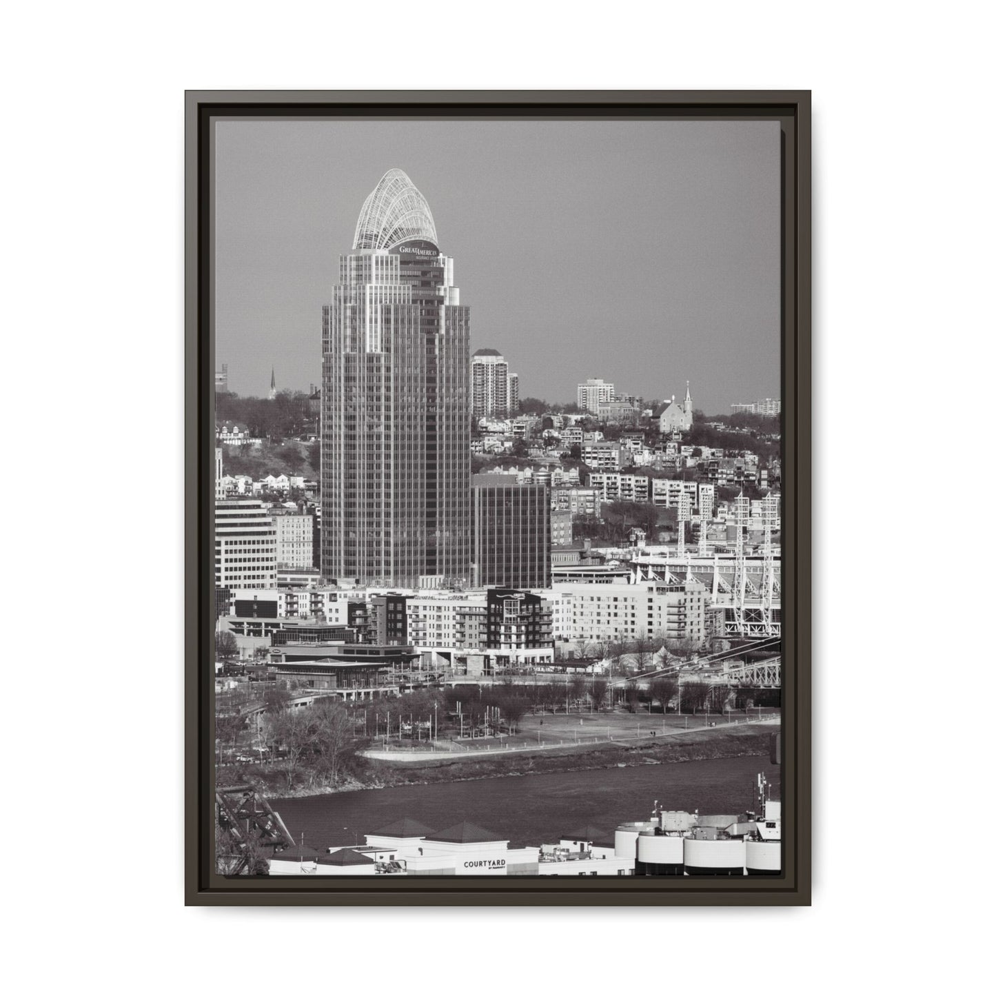 Framed Matte Canvas Cityscape Print — Cincinnati Wall Art