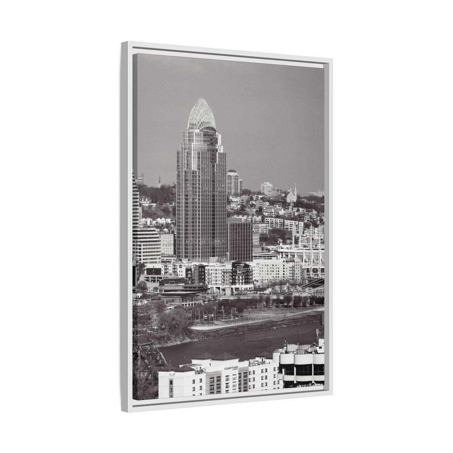 Framed Matte Canvas Cityscape Print — Cincinnati Wall Art