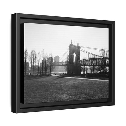 Queen City People Bridge Winter Canvas Framed