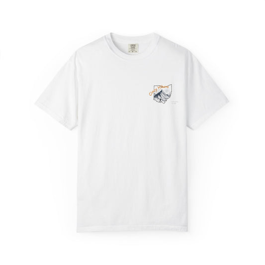 Camp Laugh Repeat T-Shirt — Camping Graphic Tee with Pocket Mountain Design