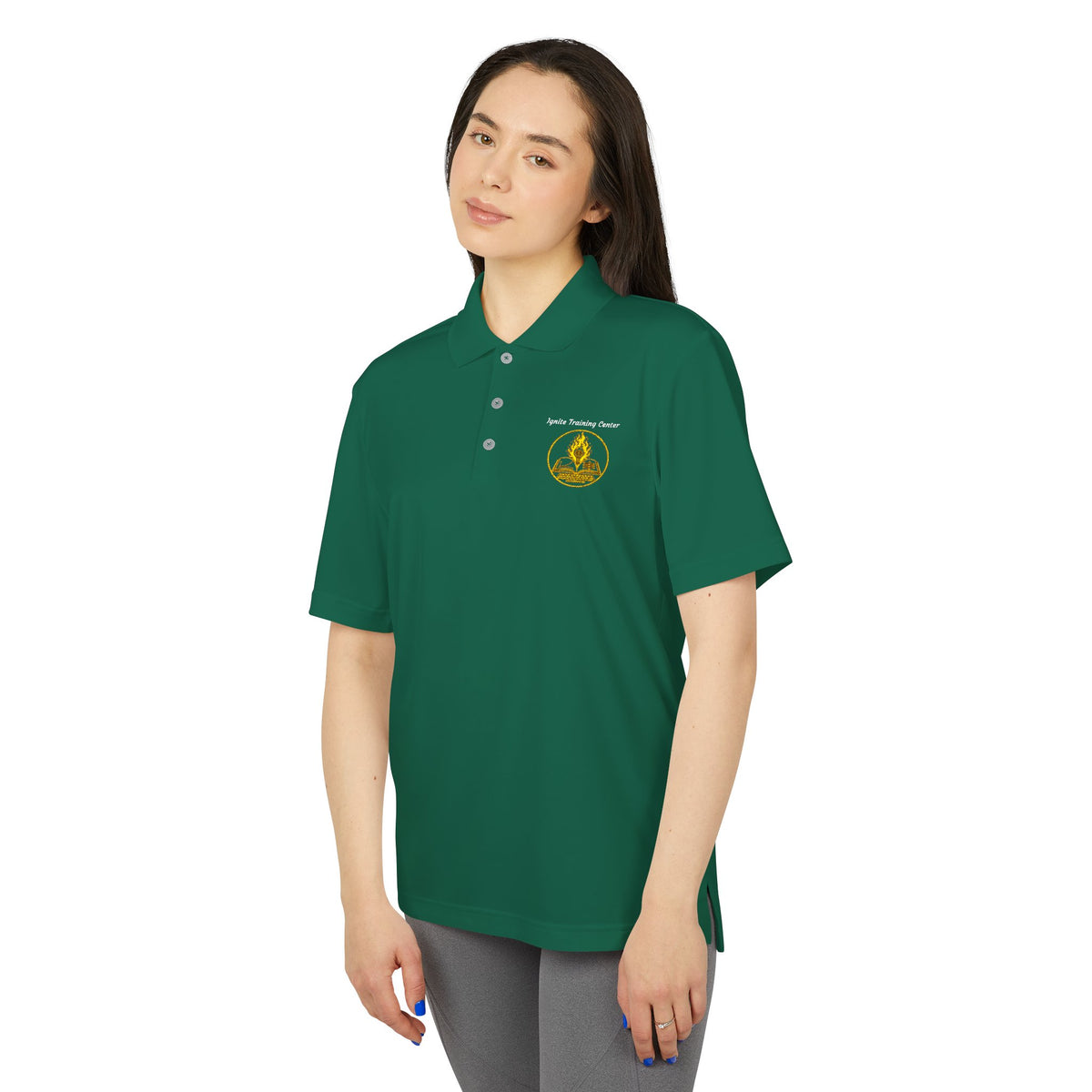 White Performance Polo Shirt with Embroidered Golf Emblem