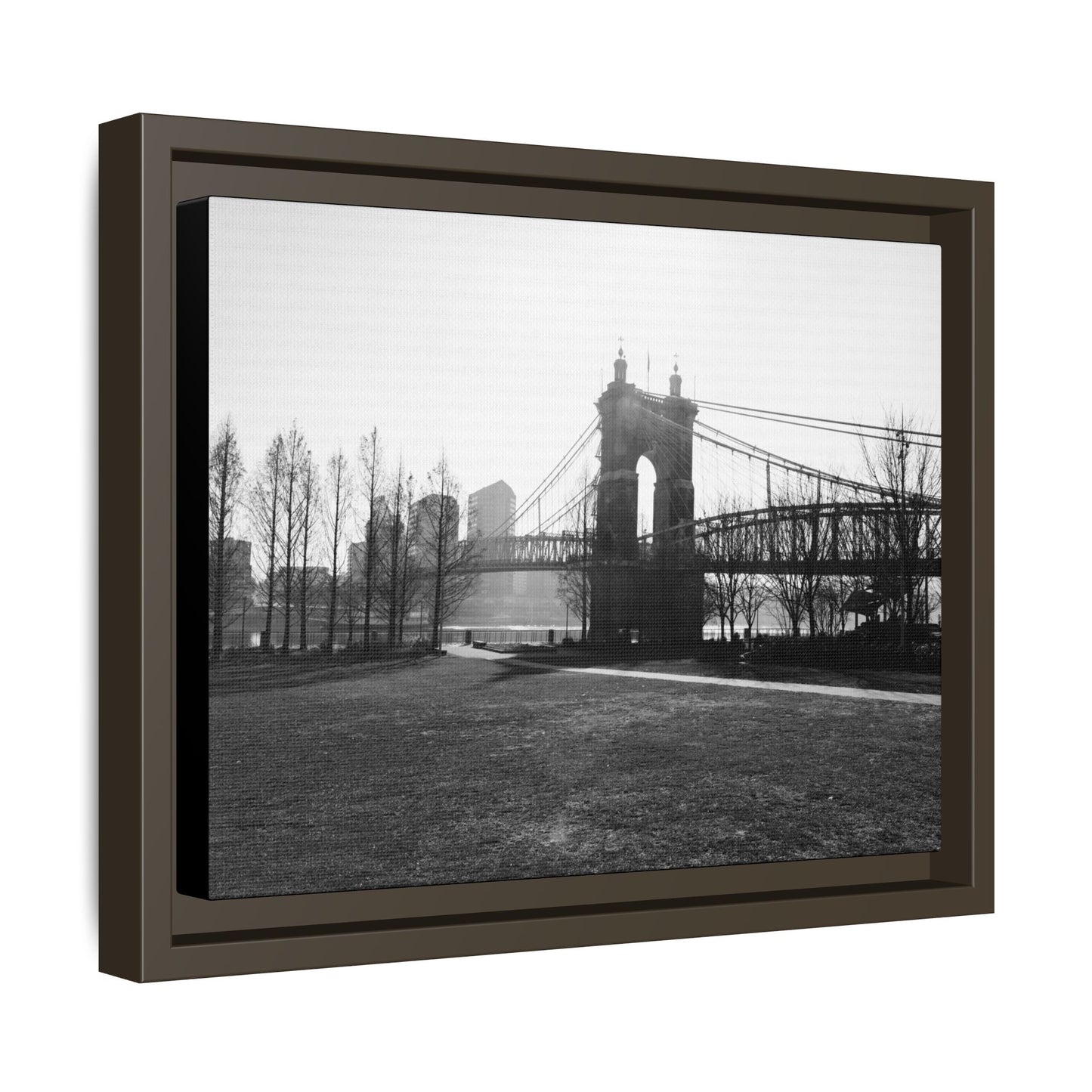 Queen City People Bridge Winter Canvas Framed