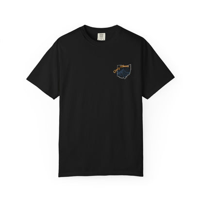 Camp Laugh Repeat T-Shirt — Camping Graphic Tee with Pocket Mountain Design