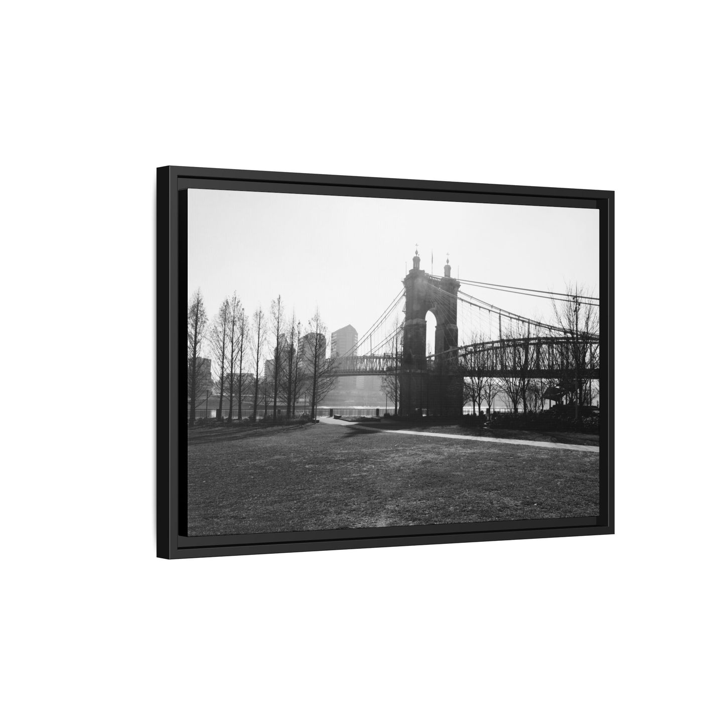 Queen City People Bridge Winter Canvas Framed