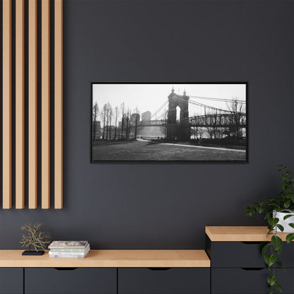 Queen City People Bridge Winter Canvas Framed