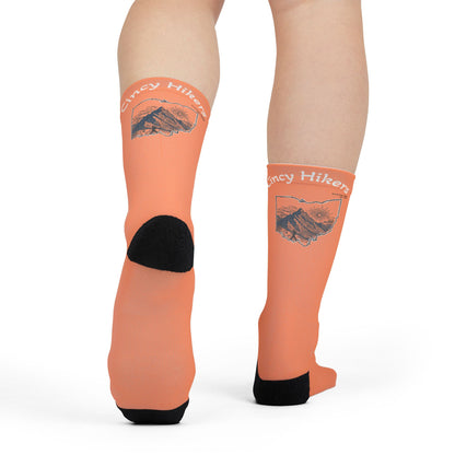 Peachy Cincy Hiking Crew Socks - 'Crazy Hikers' Orange Sublimation Socks