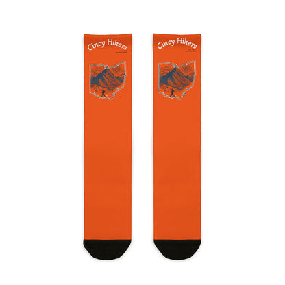 Hiking Crew Socks - 'Crazy Hikers' Orange Sublimation Socks