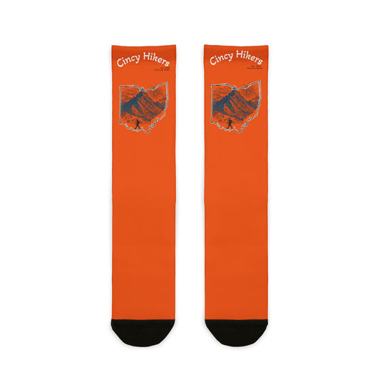 Hiking Crew Socks - 'Crazy Hikers' Orange Sublimation Socks