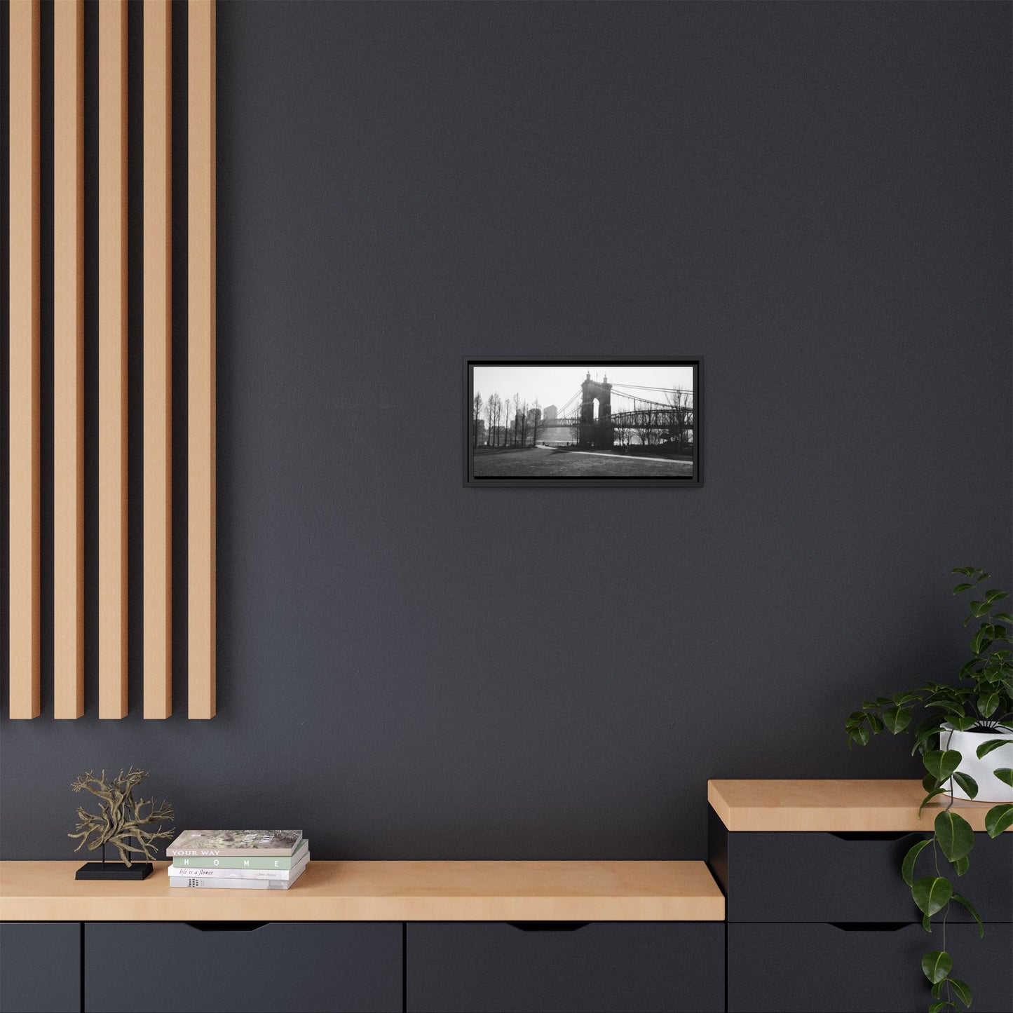 Queen City People Bridge Winter Canvas Framed