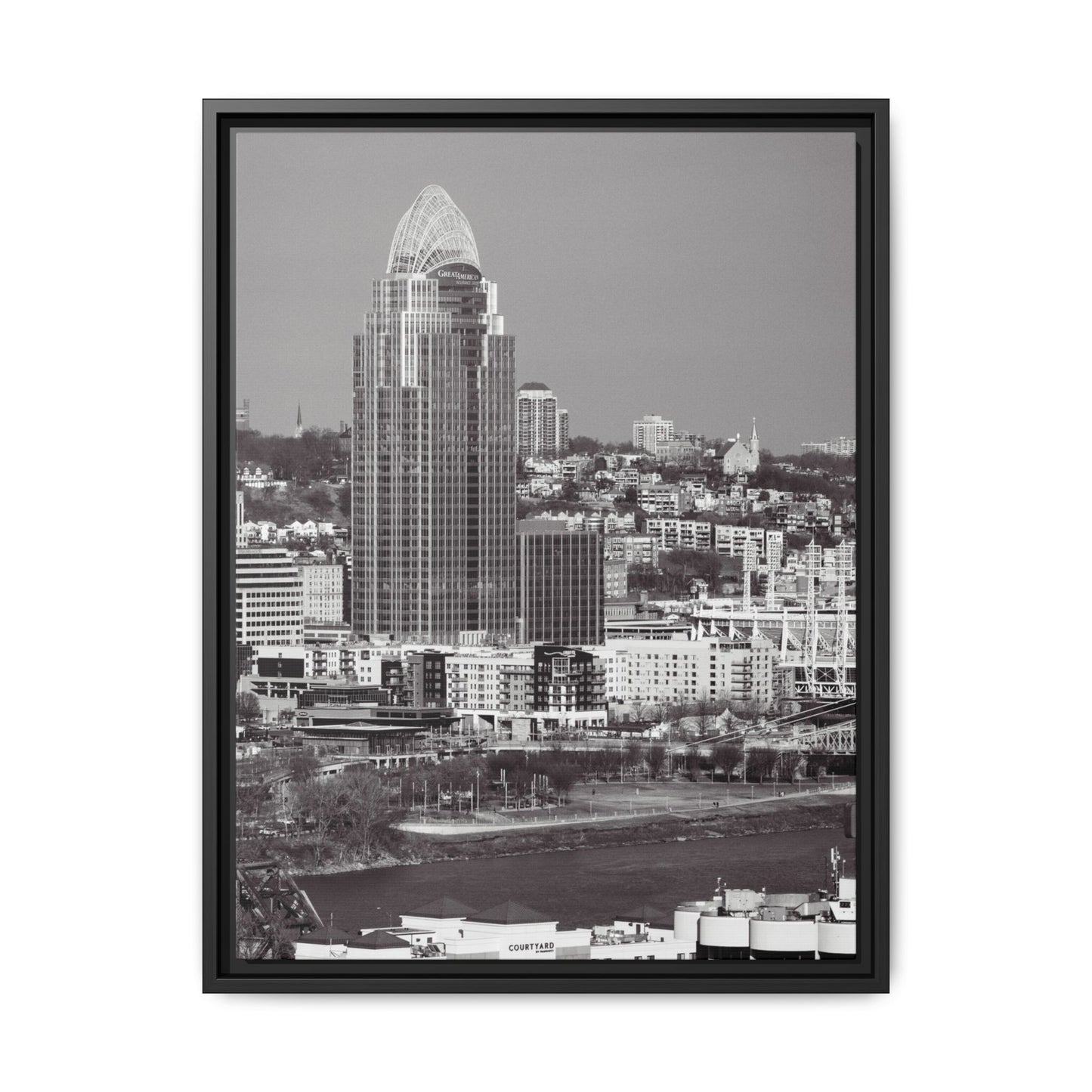 Framed Matte Canvas Cityscape Print — Cincinnati Wall Art