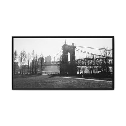 Queen City People Bridge Winter Canvas Framed