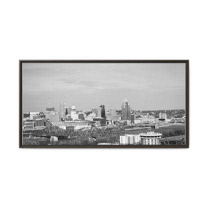Framed Matte Canvas Chilly Skyline Cincy Print — Black & White Urban Wall Art