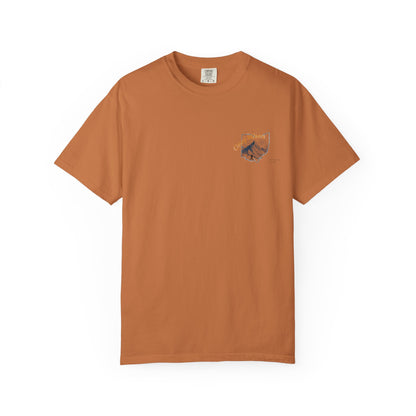 Camp Laugh Repeat T-Shirt — Camping Graphic Tee with Pocket Mountain Design