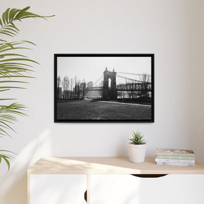 Queen City People Bridge Winter Canvas Framed
