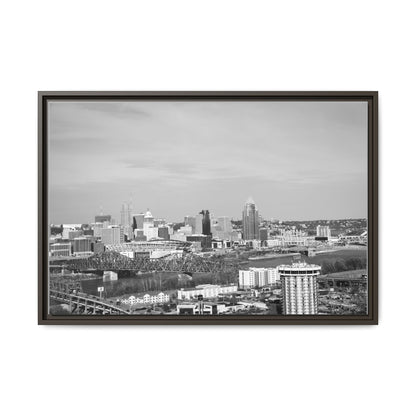 Framed Matte Canvas Chilly Skyline Cincy Print — Black & White Urban Wall Art