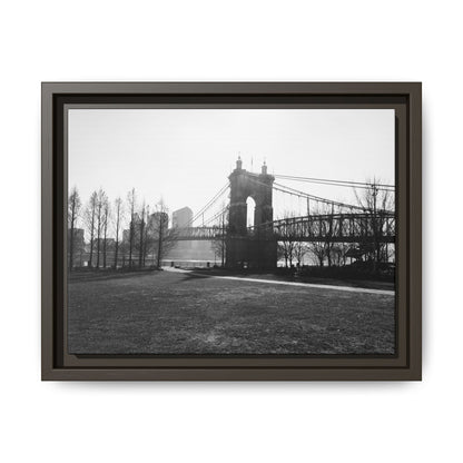 Queen City People Bridge Winter Canvas Framed