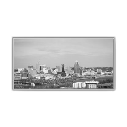 Framed Matte Canvas Chilly Skyline Cincy Print — Black & White Urban Wall Art