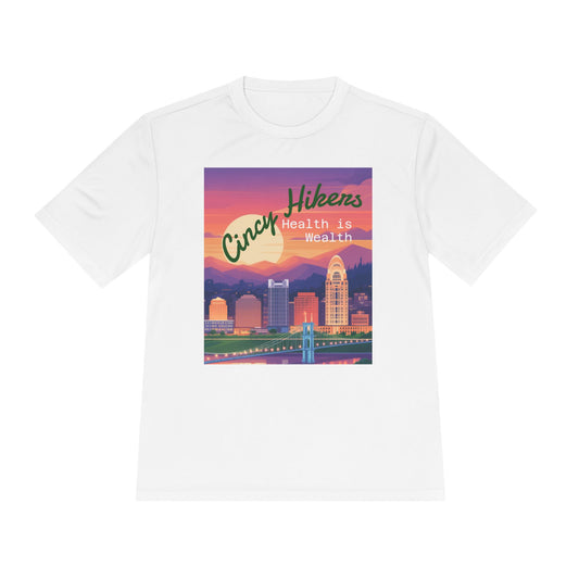 Health is Wealth: Unisex Moisture Wicking Tee for Hikers, Fitness Lovers, Outdoor Adventures, Travel, Gym Wear