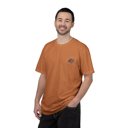 Camp Laugh Repeat T-Shirt — Camping Graphic Tee with Pocket Mountain Design