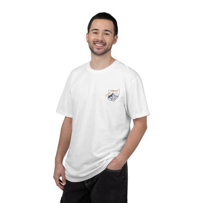 Camp Laugh Repeat T-Shirt — Camping Graphic Tee with Pocket Mountain Design