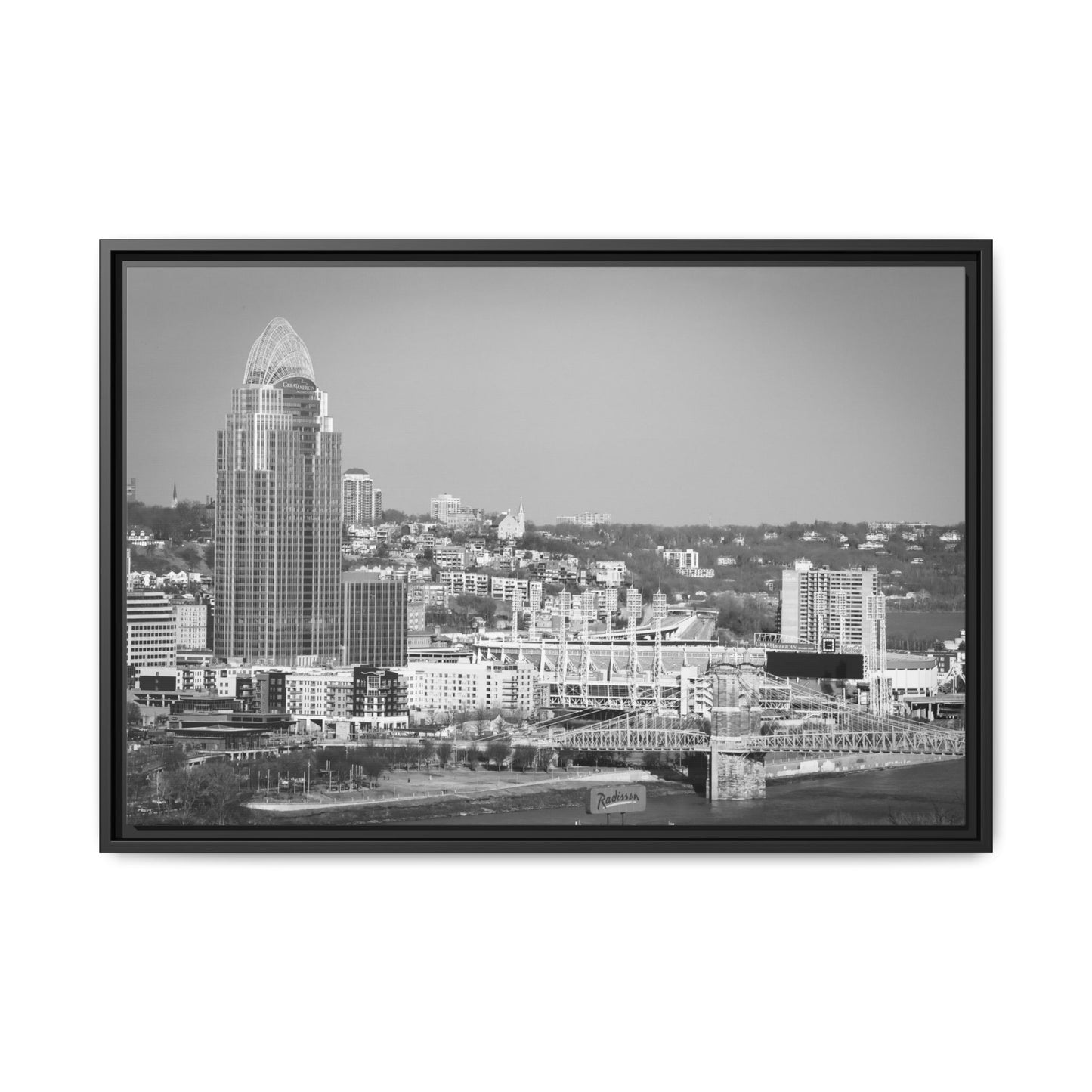 Cincy in the Fall Wall Art — Black & White Cityscape Print