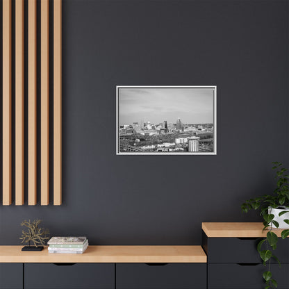 Framed Matte Canvas Chilly Skyline Cincy Print — Black & White Urban Wall Art