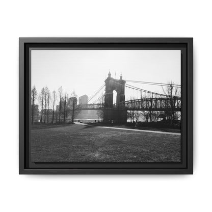 Queen City People Bridge Winter Canvas Framed