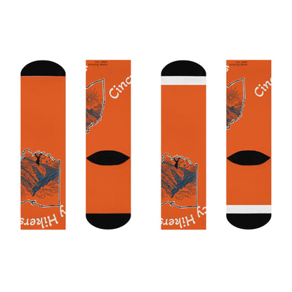 Cincy Hikers Crew Socks — Orange Mountain Hiking Graphic Cushioned Socks