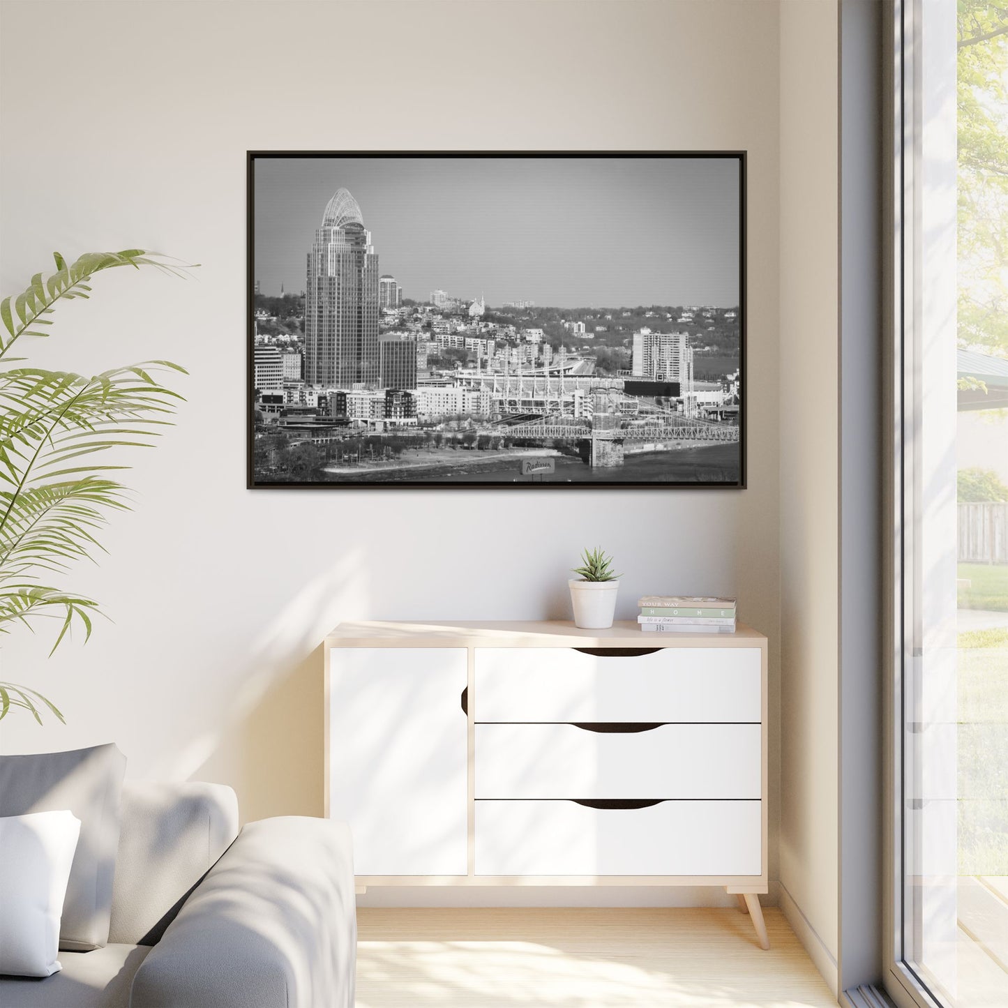 Cincy in the Fall Wall Art — Black & White Cityscape Print