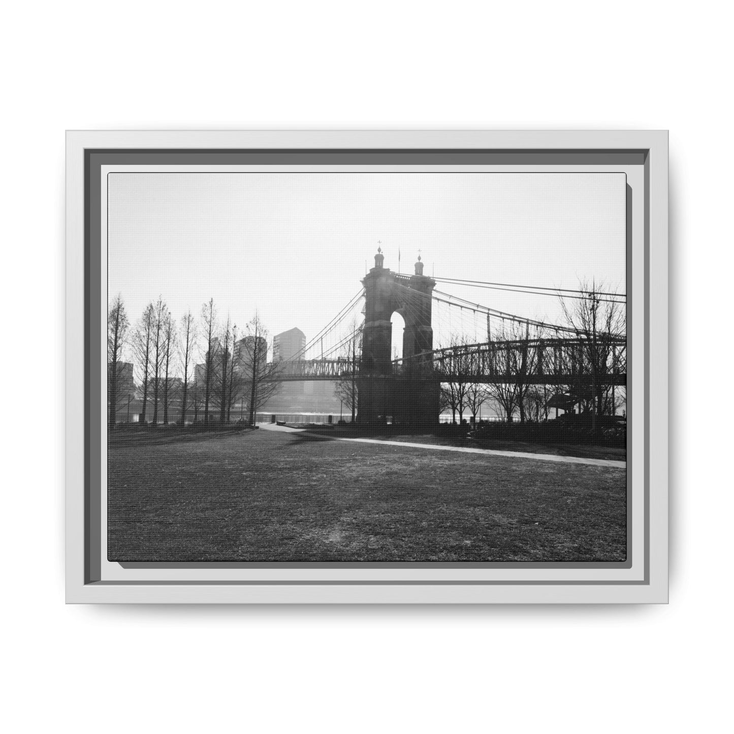 Queen City People Bridge Winter Canvas Framed