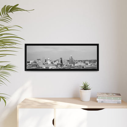 Framed Matte Canvas Chilly Skyline Cincy Print — Black & White Urban Wall Art