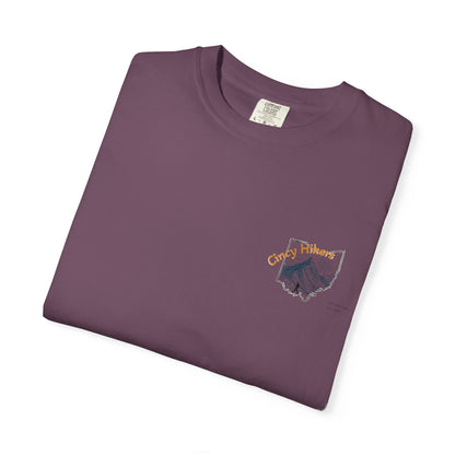 Camp Laugh Repeat T-Shirt — Camping Graphic Tee with Pocket Mountain Design