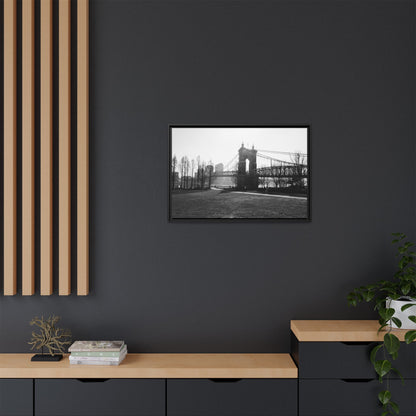 Queen City People Bridge Winter Canvas Framed