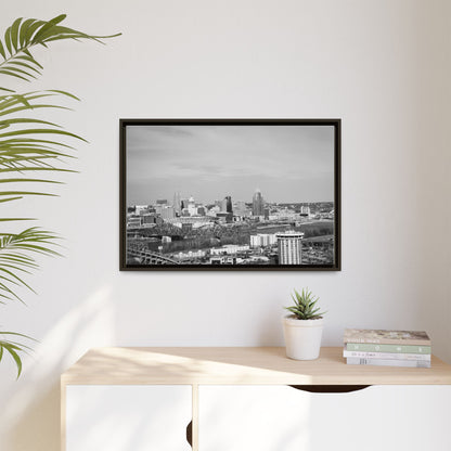 Framed Matte Canvas Chilly Skyline Cincy Print — Black & White Urban Wall Art