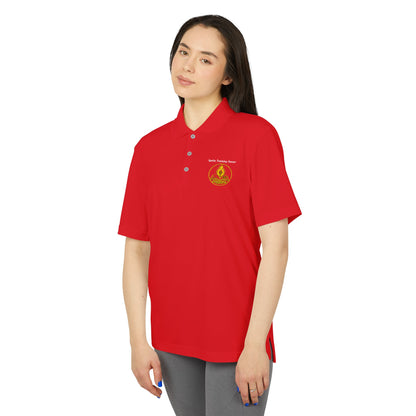 White Performance Polo Shirt with Embroidered Golf Emblem