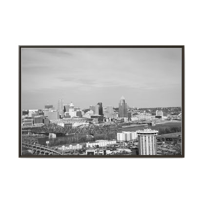 Framed Matte Canvas Chilly Skyline Cincy Print — Black & White Urban Wall Art