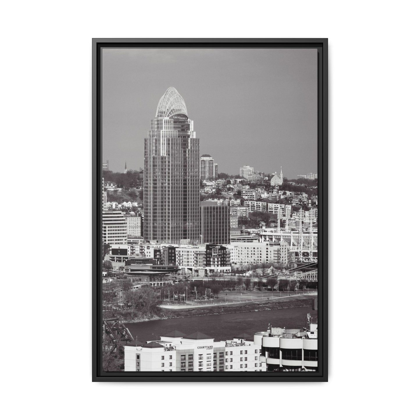 Framed Matte Canvas Cityscape Print — Cincinnati Wall Art