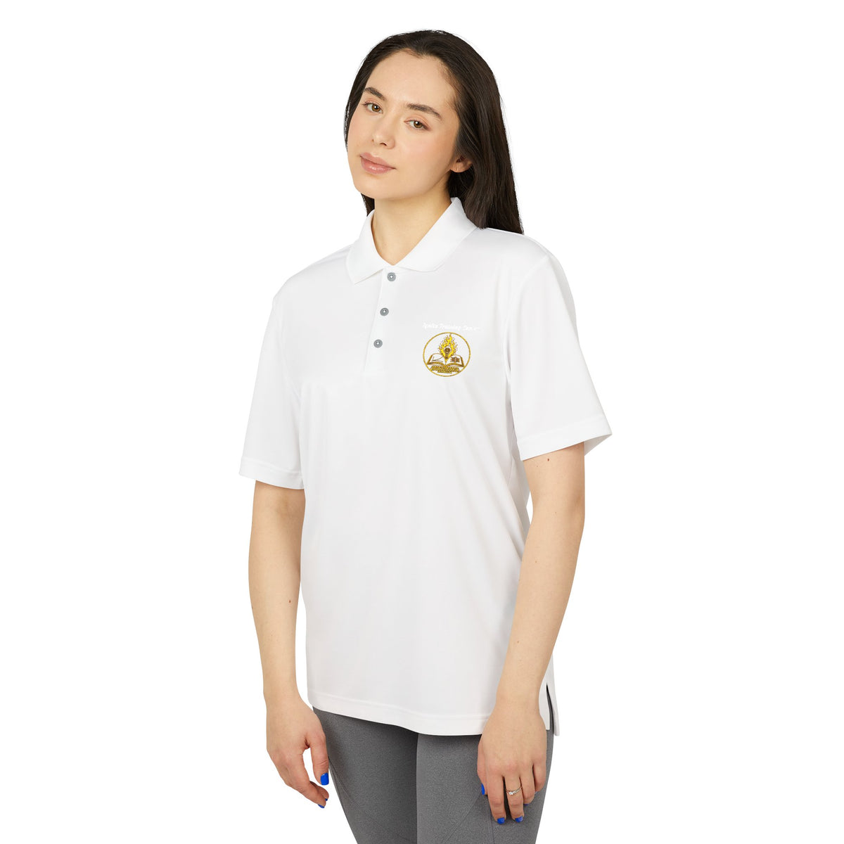White Performance Polo Shirt with Embroidered Golf Emblem