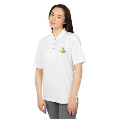 White Performance Polo Shirt with Embroidered Golf Emblem