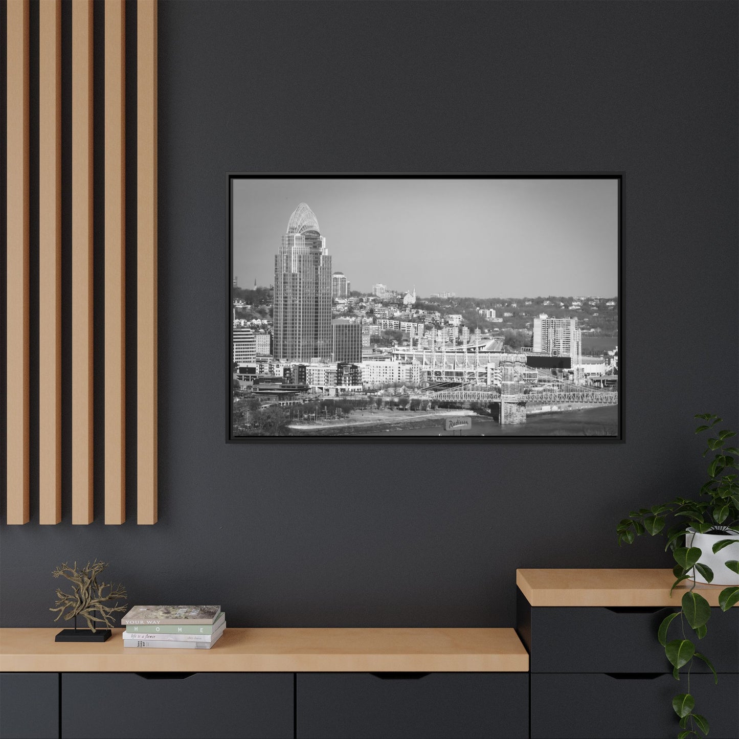 Cincy in the Fall Wall Art — Black & White Cityscape Print